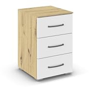 Rauch Möbel ADITIO, Nachttisch, Farbe Weiß/Eiche Artisan, Maße 40x61x42 cm | Nachtkommode im zeitlosen Stil, 3 Schubladen, Soft-Close, für Schlafzimmer, Jugendzimmer, Kinderzimmer, Gästezimmer
