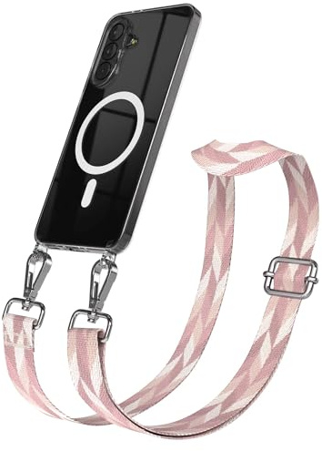 EAZY CASE Handykette - Verstellbares Taschenband kompatibel mit Galaxy A37, Schulterriemen, Handykordel mit Silikon Hülle, Qi Charging kompatibel, Umhängetasche, Rosa Mix Silber
