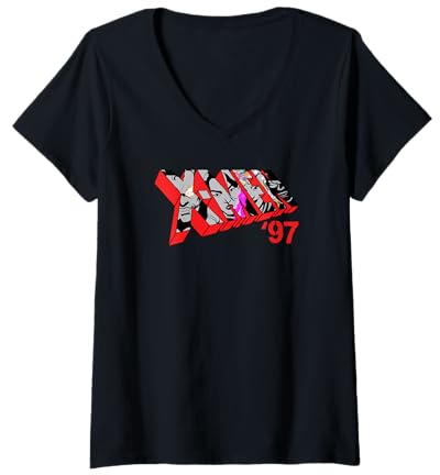 Women's Marvel Studios X-Men '97 Logo Cable Psylocke Jubilee Sunspot V-Neck T-Shirt