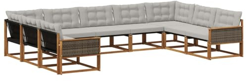 vidaXL Outdoor-Sofagarnitur mit Kissen 9 pcs Natürlich und Hellgrau, Garten Lounge, Moderne Outdoor-Couch, witterungsbeständiger Sitzbereich, bequem für die Terrasse