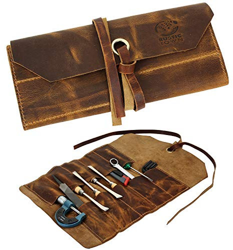 Leather Tool Roll Up Pouch - Leather Tool Wrench Roll/Chisel Bag by Rustic Town