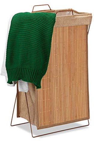 Relaxdays Cesto ropa sucia, Plegable, Marco de metal con asas, Cesto para la colada, 40 L, 61x38x22 cm, Natural