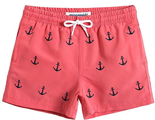 MaaMgic Kleine Jungen Badeshorts Schnelltrocknend Boardshorts mit Mesh-Futter Taschen und Verstellbarem Tunnelzug MEHRWEG, 7 Jahre, Pink Anker