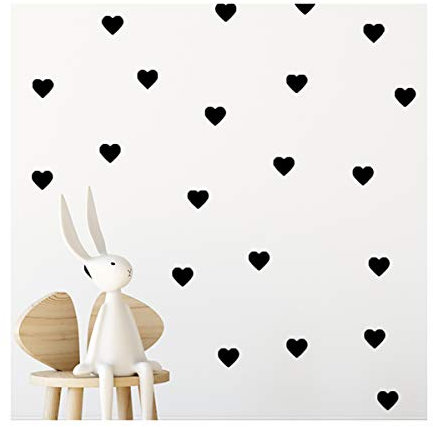 StickerDeen | Heart Shape Decoration Removable Wall Art Vinyl Decal Stickers | (Pack of 80) (Black)