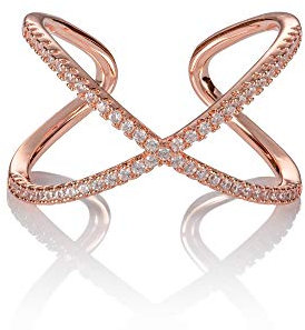 namana Bague Croisée pour Femme. Bague Or Rose Large pour Femme sertie de Zircons. Bagues Créateur pour Femmes avec des Pierres en Oxydes de Zirconium. Bague Or Rose Reglable pour Femme