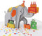 Favour Pop Up® - 3D Glückwunschkarte zum Geburtstag. Ein filigranes Kunstwerk, das sich beim Öffnen als Elefant mit Geschenken entfaltet. TB132