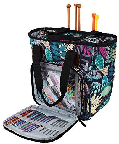 Coopay Craft Bag for Crochet Knitting Cross Stitch, Knitting Bags and Knitting Organizers, Crochet Project Bags for Wool and Needles Storage, Travel Sewing Bag Yarn Holder Accessories, Rainforest
