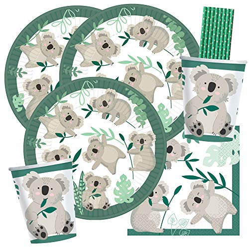 spielum 40-teiliges Party Set Koala - Teller Becher Servietten Papiertrinkhalme für 8 Kinder