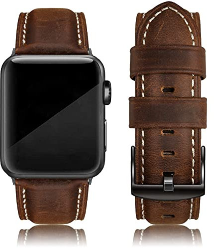 EDIMENS Correa de piel auténtica compatible con Apple Watch de 42 mm (Series 3/2/1) 44 mm, 45 mm, 46 mm, correas de cuero de repuesto compatibles con Apple iWatch Series 10, 9, 8, 7, 6, 5, 4, 3, 2, 1