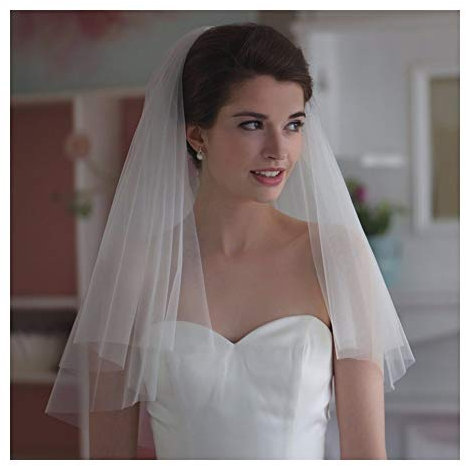 TGRTY Braut Hochzeitsschleier Elegante Kurze Brautbrautschleier Zwei Schicht 75cm mit Combe weißen Schleier for Hochzeit Wunderschöner Brauttüll (Color : Ivory, Item Length : 75cm)