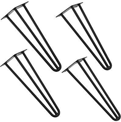 HUOLE Pieds de Table Basse en Épingle à Cheveux 3 Tiges, Pieds de Meuble en Métal Noir Remplacement Pieds pour Table Chaise Meuble Meuble Scandinave 4pcs Pieds Epingle DIY Pieds (41cm (12mm))