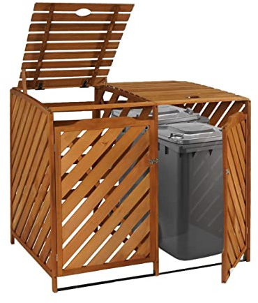 XL 2er-/4er-Mülltonnenverkleidung HWC-J44, Mülltonnenbox, erweiterbar 121x133x98cm Holz MVG-Zertifiziert - braun