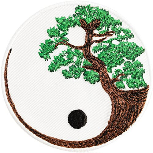 YIN YANG Lebensbaum Aufnäher gestickt | buddhistischer Zen yin Yang Tree Patch Gleichgewicht der Natur Applikation zum annähen Yoga Aufkleber Sticker für alle Stoffe | 80x80mm