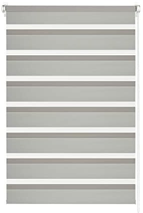 GARDINIA Doppelrollo EASYFIX, Duo-Rollo, Seitenzugrollo, Transparente und blickdichte Streifen, Stufenlos verstellbar, 45 x 150 cm, Hellgrau