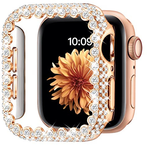 Custodia paraurti con strass compatibile con Apple Watch Serie 6/5/4/SE 3/SE 2/SE 44 mm, copertura protettiva per il viso da donna, protezione rigida del telaio in PC per iWatch 44 mm