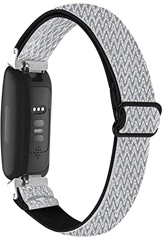 Elastisches Armband kompatibel mit Fitbit Inspire 2/Inspire/Inspire HR/Ace 2/Ace 3, Damen Herren, weiches, atmungsaktives Nylongewebe, Sport-Ersatzarmband, dehnbares Armband, Nylon (Schwarz/Weiß)