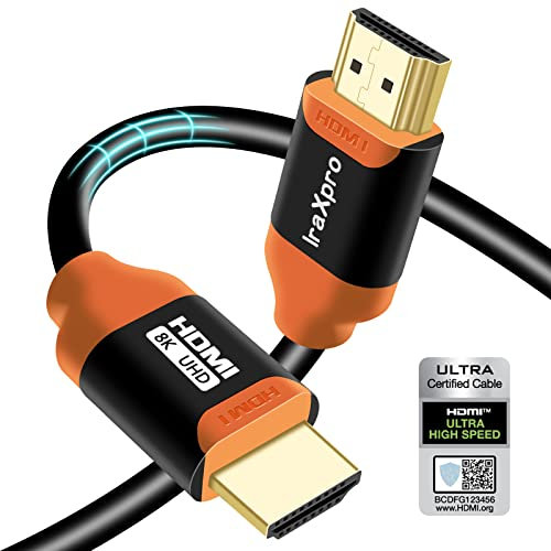 IraXpro Cavo HDMI,Cavo HDMI 3M HDMI 2.1 Cavo HDMI 8K,Altissima Velocità 48Gbps con Ethernet,Supporto 8K@60Hz,4K@120Hz,3D,HDR Dinamico,Compatibile con TV/Blu-ra,Proiettore,TV Box,PS5,Xbox (Arancia 3M)