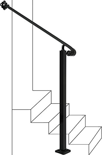 Adjustable Handrail 1-4 Step, Wall&Floor Mounted Wrought Iron Handrails, Handrails for Outdoor Steps, Stair Rail with Installation Kit Hand Rail, Black