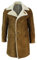 TruClothing.com Herren Lederjacke 100% Echtleder Schaffell Kamel 3/4 Länge Shearling Vintage Retro Design Schafsleder Jacke