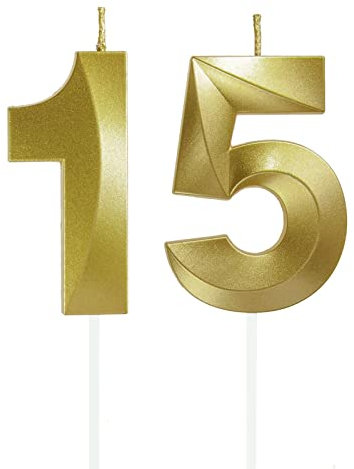 Lahviuu Geburtstag Zahlen Kerzen,15 Geburtstag Zahl Kerzen Gold Geburtstagskerzen Cake Topper Geburtstag Kuchendeko Kuchen Dekoration,für Hochzeit Party Hochzeit Jahrestag Feier Lieferungen