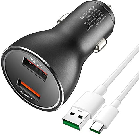 Caricabatterie Auto USB 80W SUPER VOOC+QC 30W,Caricatore Auto Fast Charge con Cavo USB C 1M per SUPER VOOC Charge per OPPO Reno12 11 F 5G/10 Pro/Find X5 X3 Neo/Pro,realme GT NEO 2Pro,OnePlus 13 12R 11