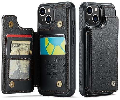 UEEBAI Wallet Case for iPhone 13 6.1 inch, RFID Blocking Card Slots Flip Case PU Leather Kickstand Folio Case Magnetic Clasp Cover Shockproof Case for Men - Black