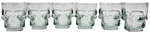 Dekohelden24 Set di 6 bicchieri da liquore a forma di teschio, vetro shot, Skull, dimensioni di ogni bicchiere (altezza x diametro ca. 6 x 4,5 cm