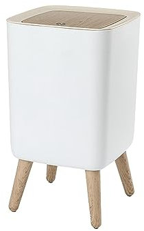 MagiDeal Poubelle de style nordique avec couvercle, poubelle imitation grain de bois avec couvercle à pression, poubelle à pied haut pour chambre à coucher, carré