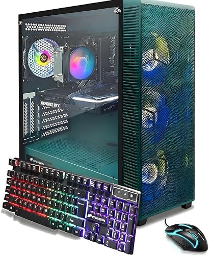 STGAubron PC desktop da gioco, AMD Ryzen 7 5700X fino a 4,6 G, 32G DDR4, GeForce RTX 3060 Ti 8G GDDR6, 1T SSD, WiFi, BT 5.0, ventola RGB x 7, tastiera e mouse RGB e tappetino per mouse, RGB BT Sound