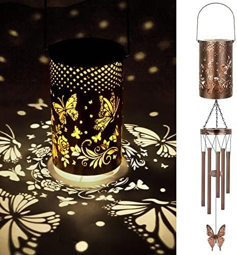 Cadeau de Fête des Mères Carillon éolien pour Extérieur, Carillon a Vent Exterieur, Lanternes Solaires Extérieures, Décoration de Jardin, Carillon éolien Solaire pour Terrasse (Papillons)