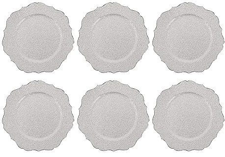 Set Of 6 Charger Plates Silver Glittery Xmas Dinner Party Wedding Birthday New Year Table Decoration Luxury Christmas