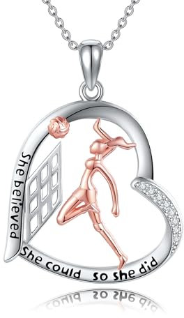 JERWLI Volleyball Kette 925 Sterling Silber Herz Volleyball Anhänger Halskette Volleyball Schmuck Inspirierende Geschenke für Damen Mädchen Sport Liebhaber Volleyballer (Volleyball Halskette)