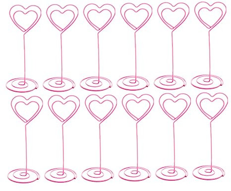 OHPHCALL Tischgestell 12 Stück Tisch Bilderständer Metalldraht Foto Clip Stuhl Platzhalter Weihnachts Foto Clips Platzrahmen Rosa Visitenkartenhalter Hochzeitszubehör Tischnummern Karte