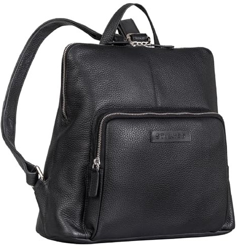 STILORD 'Dorothea' Kleiner Lederrucksack Damen Elegant Leder Daypack kleiner Tagesrucksack Vintage Cityrucksack Rucksackhandtasche Echtleder, Farbe:schwarz