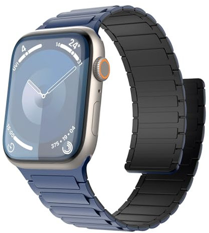 TiMOVO Magnetarmband Kompatibel mit Apple Watch-Armbändern 42/44/45/46/49 mm Herren Damen,Sport-Ersatzarmband für iWatch Ultra 2 Ultra SE2 SE Serie 10 9 8 7 6 5 4 3 2 1,Dunkelblau Schwarz