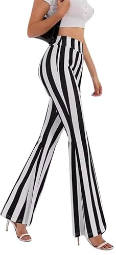 ENENEN Pantalon évasé à Rayures Verticales à Taille Haute pour Femmes, Pantalon Slim Extensible Noir et Blanc, Pantalon d'entraînement de Yoga Mince à la Mode