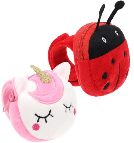 HEMOTON 2 Stück Tier Schlagarmbänder für Kinder, Münzbörse Schlagarmband, Stofftier Plüsch Schlagarmbänder, Armband Geldbörse für Kinder, Plüsch Schlagband Spielzeug für Mädchen und Jungen