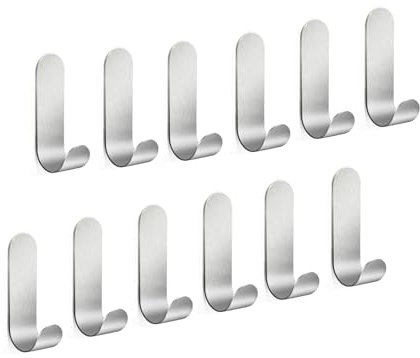Vista Klebehaken Edelstahl SUS304 Selbstklebend Haken Handtuchhaken Wasserdicht Rostfrei Starker Klebstoff Ideal für Badezimmer Küche Silber 12 Stück