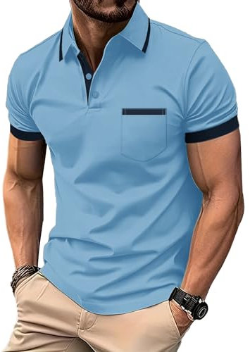 zitysport Poloshirt Herren Kurzarm Shirt Atmungsaktives Golf Polo Shirt Männer Sommer Shirts Sport Basic Slim Fit Tshirt mit Brusttasche Polohemd(Hellblau-M)