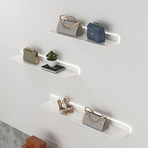 aweiyouxiang Schwebende Regale zur Wandmontage mit LED-Lichtleiste, beleuchtetes Ausstellungsregal, Metallmaterial, für Eingangsbereich, Bar, Arbeitsplatte, Wohnzimmer, Badezimmer,C,100cm with Light