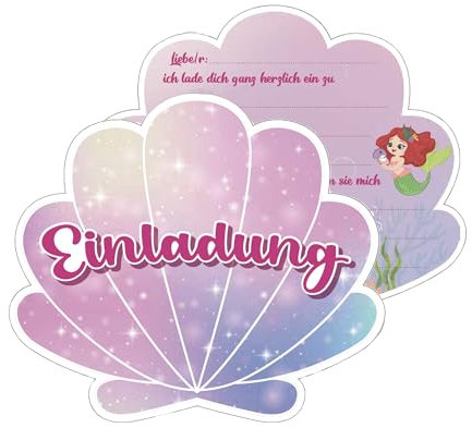 Olanstar Mädchen Kindergeburtstag Einladungskarten mit Muschel-Motiv - 12 Regenbogen Meerjungfrau Party Einladungen für Mädchen und Jungen Kindergeburtstagsfeier