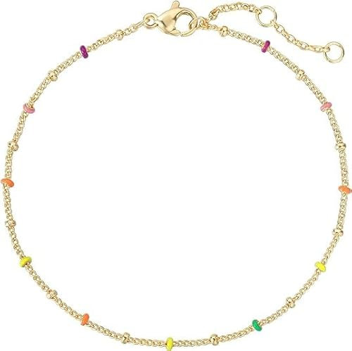 Jenosy 14K Vergoldet Bunte Satellite Perle Armband Damen Gold Handmade Perle Ball Oval Verstellbar Armband für Frauen Mädchen Schmuck