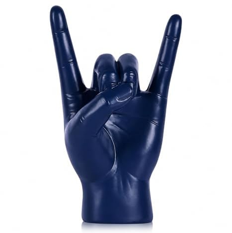 QIANLING 19,5 cm große blaue Harz-Handgeste Skulptur Rockkultur Skulptur Skulptur Skulptur für Musikliebhaber, ideal für Tisch, Bibliothek, Büro und