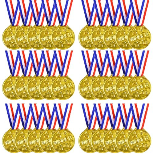 SULOLI 30 Pezzi Medaglie Premiazioni,Medaglie Oro Bambini con Nastro al Collo,Medaglia Premi in Plastica per Sport Scolastico,Festa Gioco Concorrenza