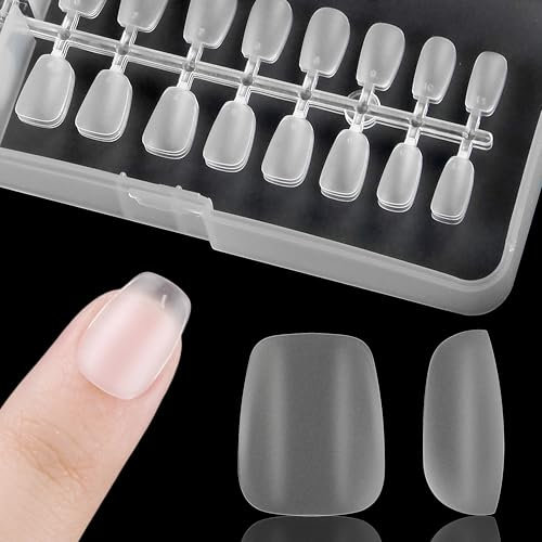 Kawyehu Extra Kurze Sarg Nagel Tips für Nägel 300 Stück Kurze Full Cover Nageltips, No-File Nagel Tips Kurze Sarg Form Nagelspitzen PMMA Pre-Buff Künstliche Fake Nägel mit Box, 12Größen