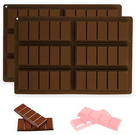 2 Piezas Molde de Chocolate de Silicona, Molde de Chocolate de 6 Platos, Moldes de Chocolate, Molde Tableta Chocolate Silicona, Sin Bisfenol A, Antiadherente para DIY Barra de Chocolate, Dulces
