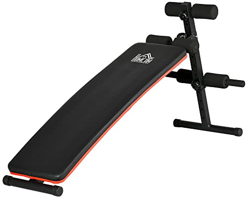 HOMCOM Klappbare und verstellbare Abs Bank, Multifunktionale Gym Hantelbank mit gepolsterter Rückenlehne, 47x139x51-69cm, Schwarz und Rot