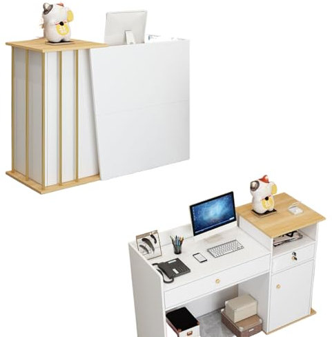 Empfangstheke Salon Kosmetikstudio 120cm Weiss Gold, Rezeptionstheke Hotel, Weiß Empfangsthek Verkaufstheke Fachmann Theke BüRo Rezeption, Laden, BekleidungsgeschäFten, Firmenhallen, Laden-Theke
