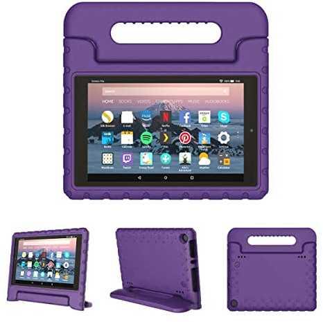 Kinder-Schutzhülle für Fire HD 8 6. / 7. / 8. Generation (Version 2016/2017/2018), kinderfreundlich und weich, flexibel, stoßfest, leicht, langlebig, Schaumstoffabdeckung mit praktischem Griff, Lila