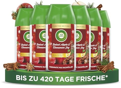 Air Wick Freshmatic Max Raumspray – Nachfüller für den Air Wick Freshmatic Max – Duft: Baked Apple & Cinnamon Joy – 6 x 250 ml Nachfüller